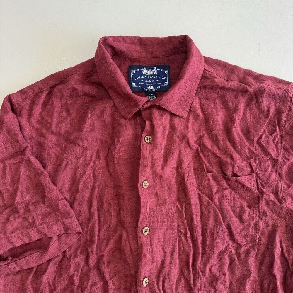 BAHAMA BEACH CLUB Men's Hawaiian Shirt Size Large Rayon Red